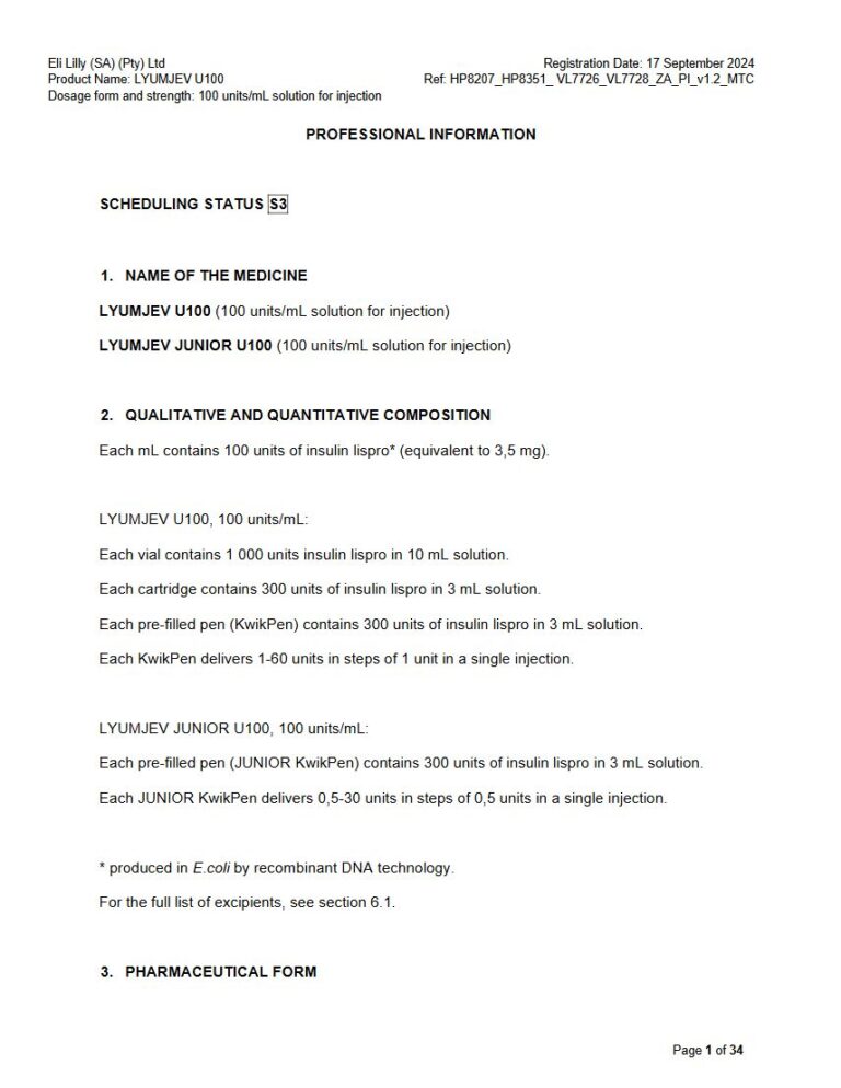 Lyumjev U100, Lyumjev Junior U100 100 units Solution package insert preview