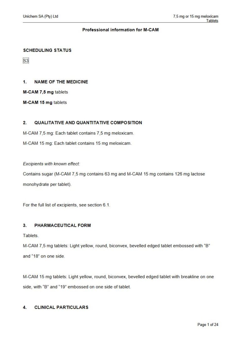 M-Cam 7,5 mg or 15 mg Tablets package insert preview