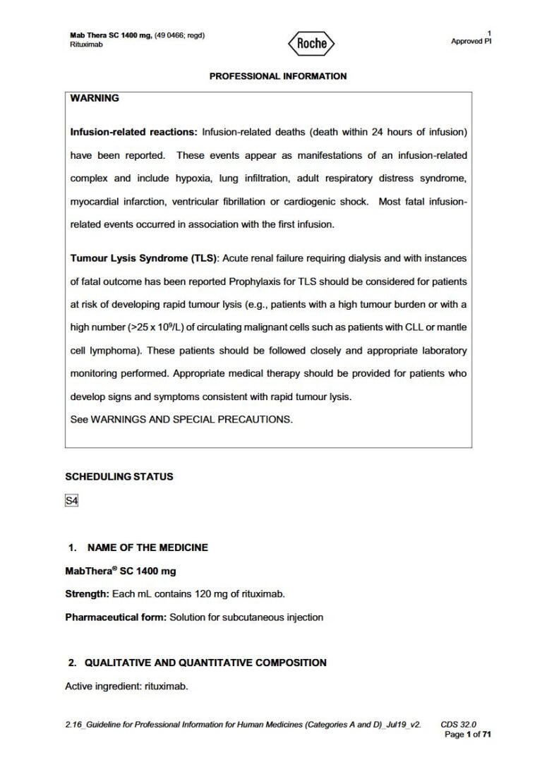 Mabthera Sc 1400 Mg 120 mg Solution for subcutaneous injection package insert preview