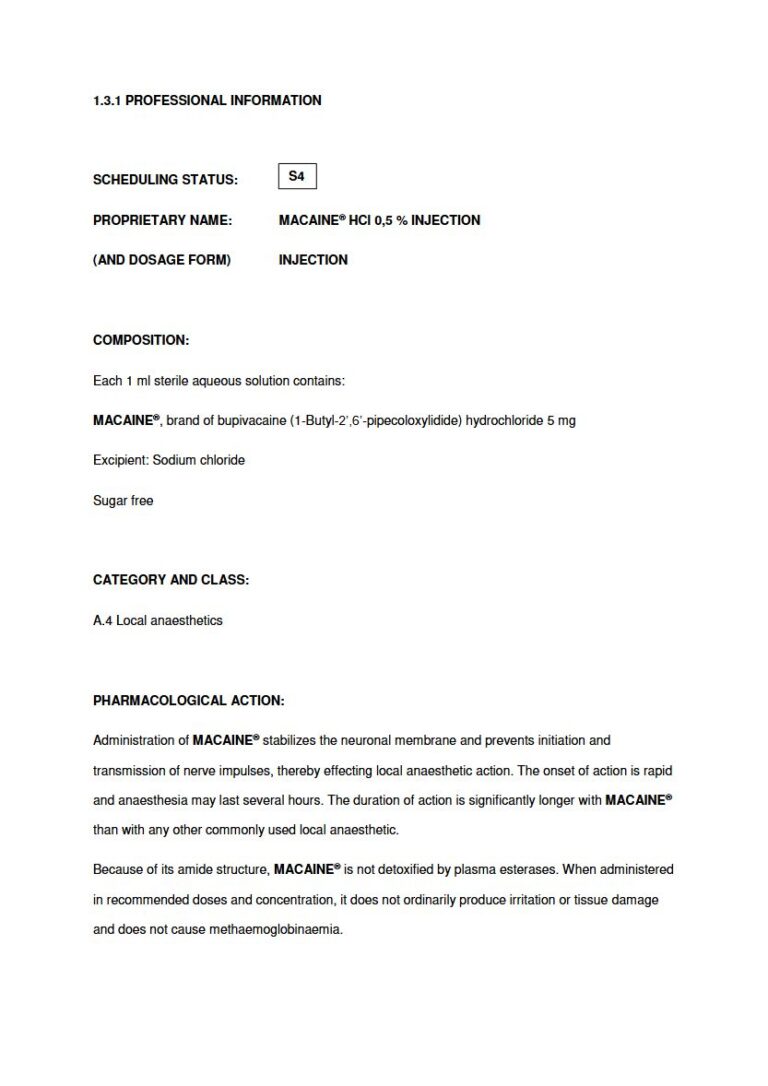 Macaine 1ml Injection package insert preview
