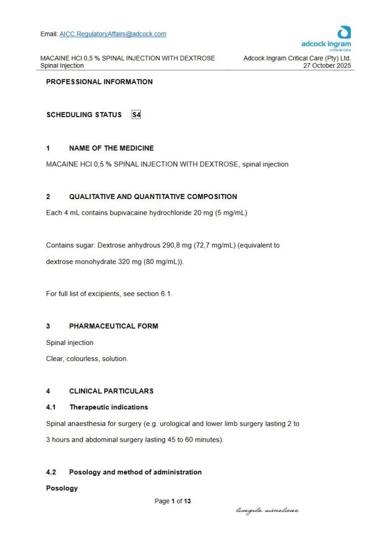 Macaine Hcl 0,5 %/5 mg Injection package insert preview