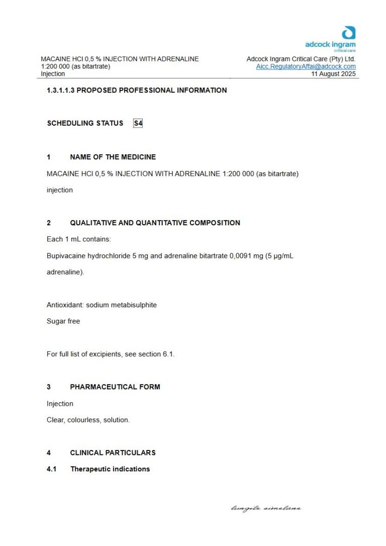 Macaine Hcl 0,5 % Injection With Adrenaline 1 mL Injection package insert preview