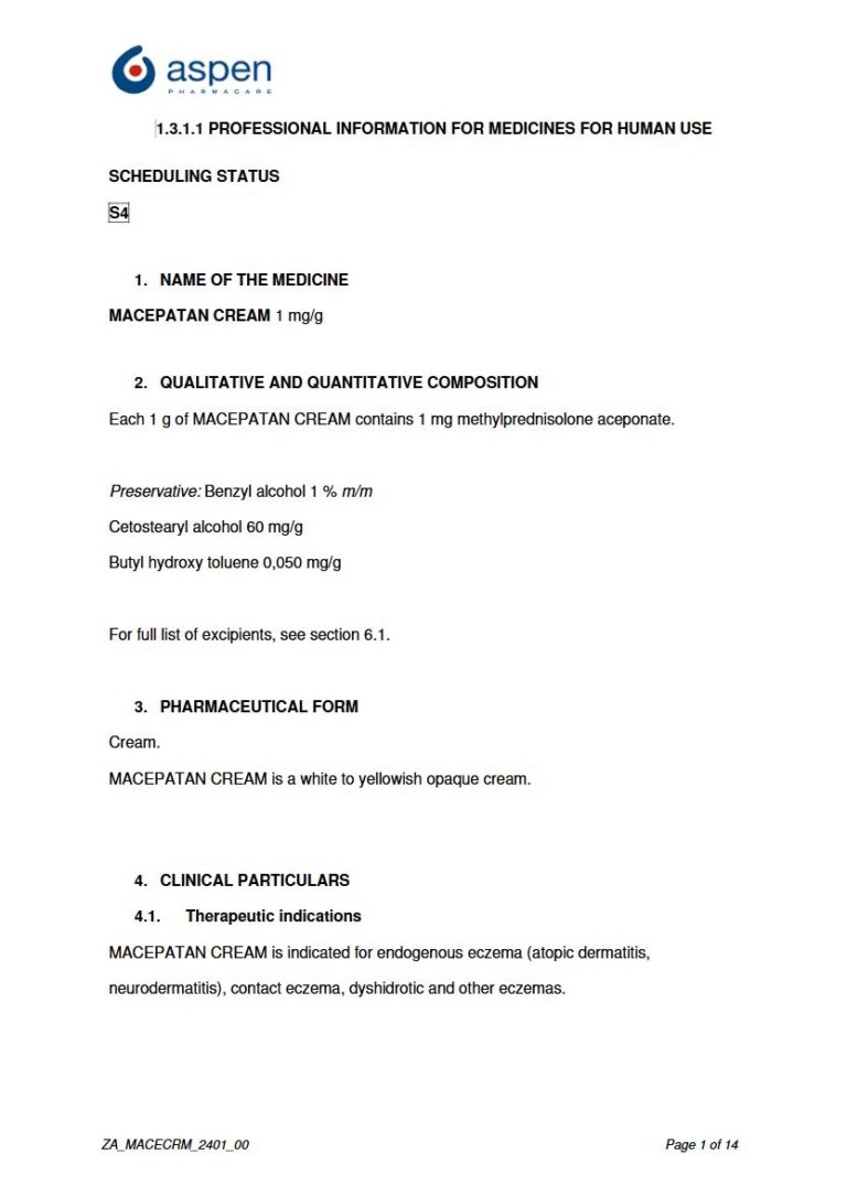 Macepatan Cream 10 mg/200 mg/350 mg Cream. package insert preview
