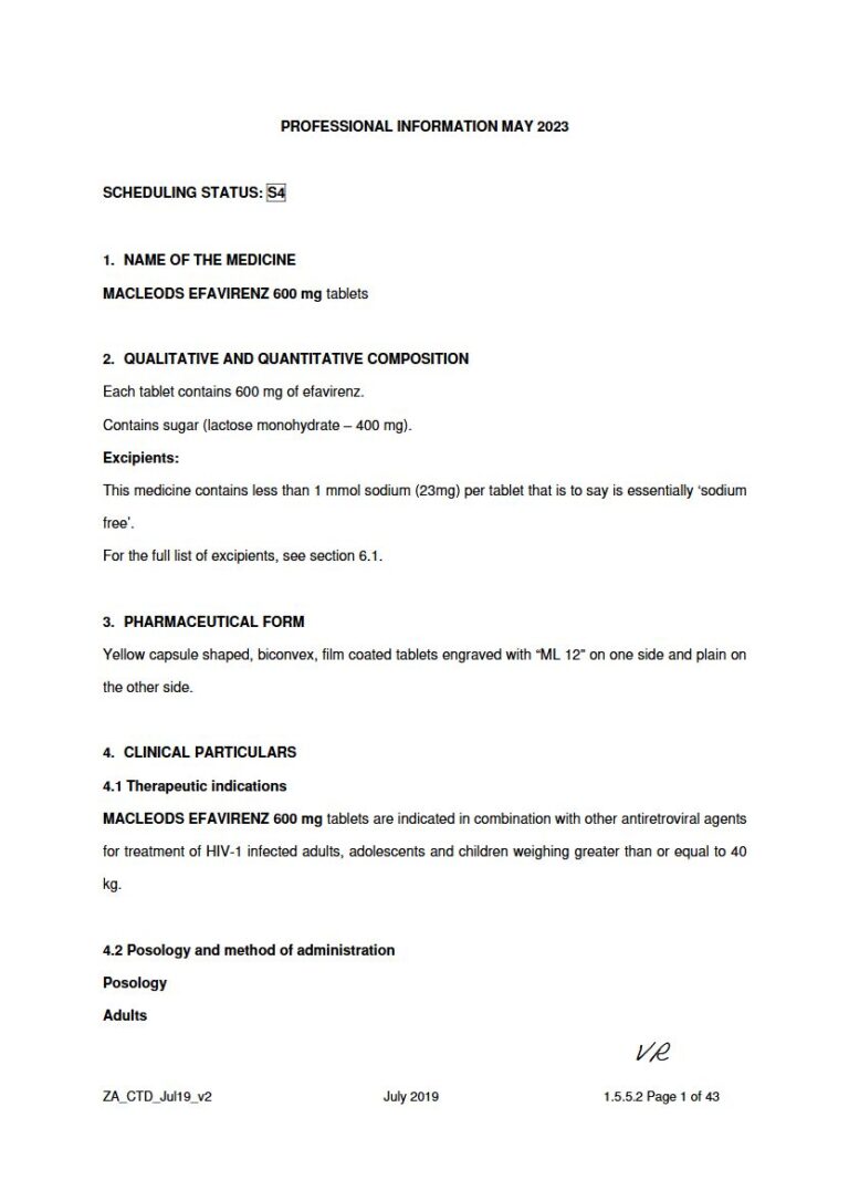 Macleods Efavirenz 600 mg Tablets package insert preview