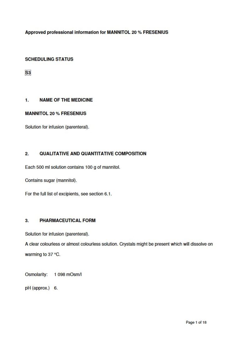 Mannitol 20 %/500 ml Solution package insert preview