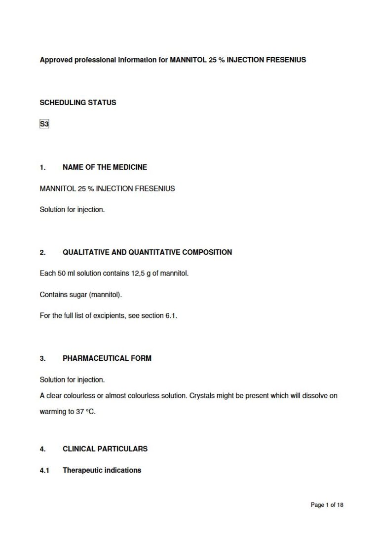 Mannitol 25 % Injection Fresenius 50 ml Solution for injection. package insert preview