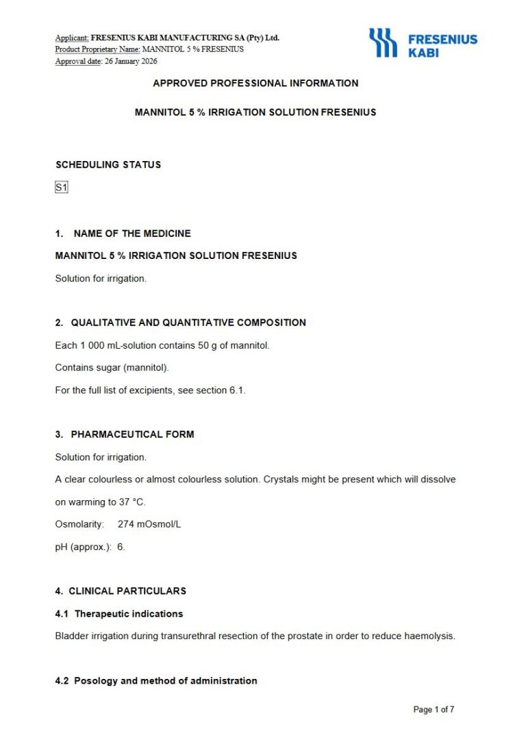 Mannitol 5 %/000 ml Solution package insert preview