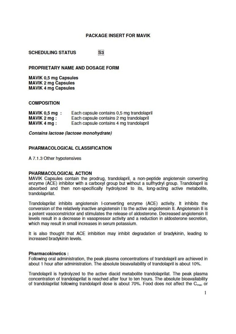 Mavik 0.5mg. 2mg. 4mg Capsules package insert preview