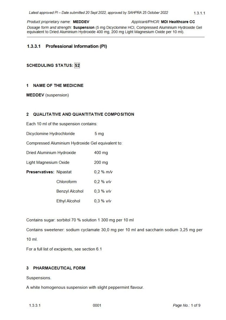 Meddev 10 ml Suspensions. package insert preview