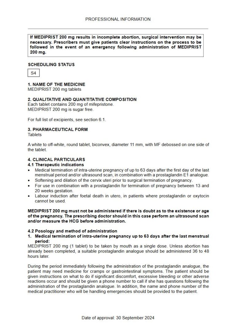 Mediprist 200 mg Tablets package insert preview
