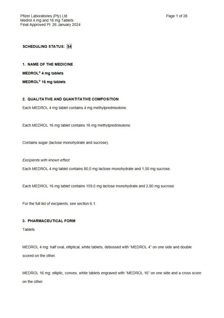 Medrol 4 mg and 16 mg Tablets package insert preview
