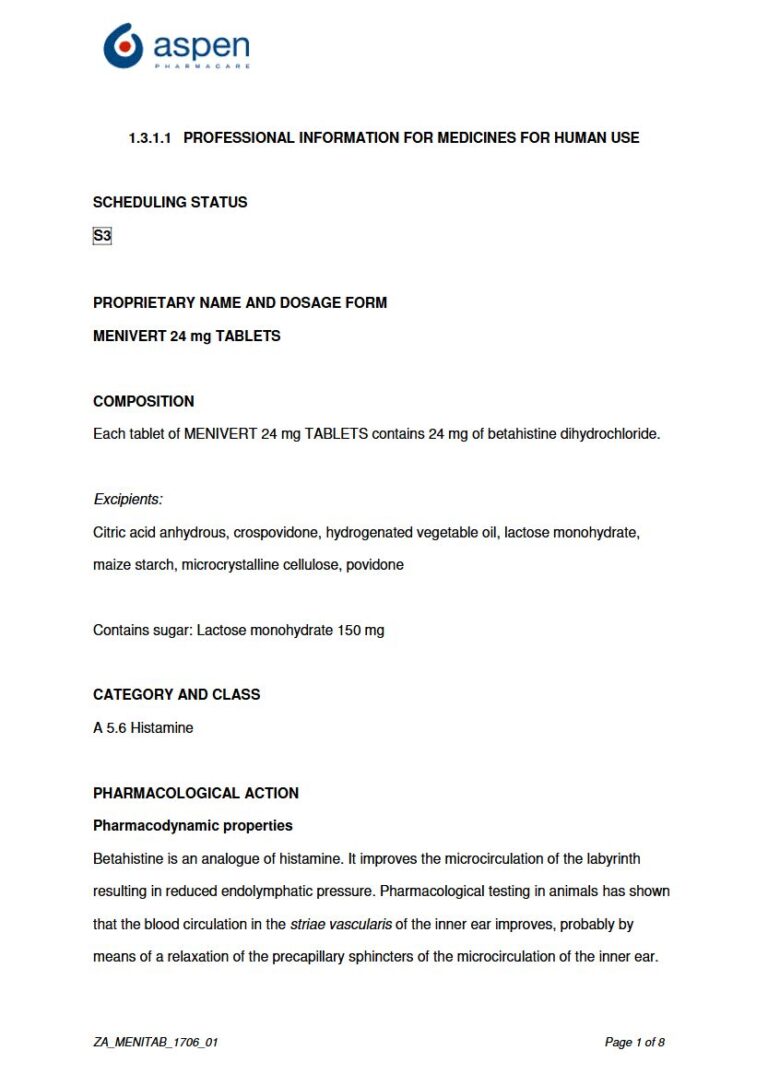 Menivert 24mg Tablet package insert preview