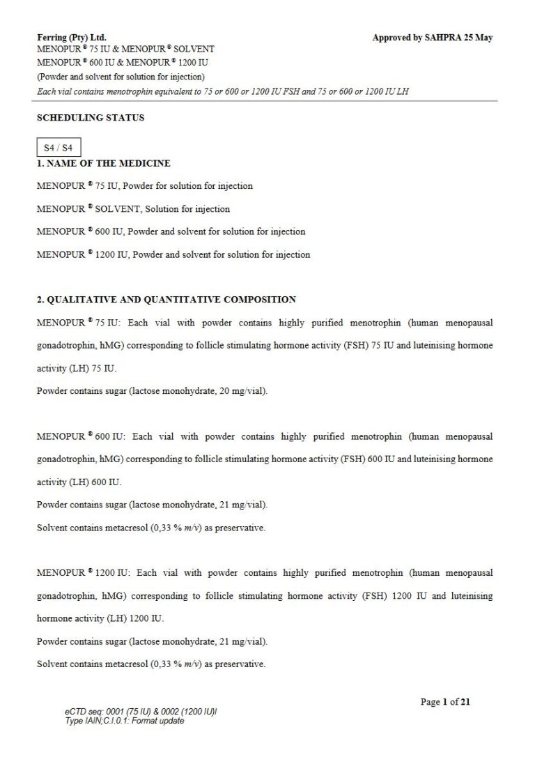 Menopur 75 IU/600 IU/1200 IU Solution package insert preview