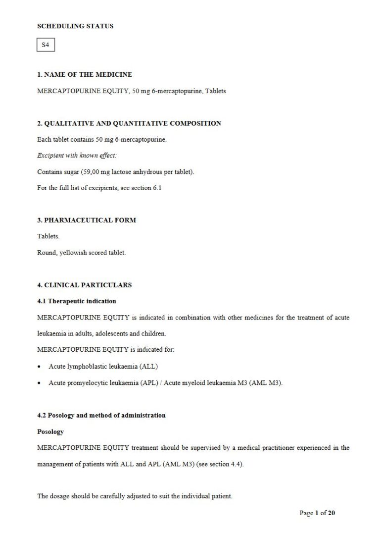 Mercaptopurine Equity, 50 mg Tablets. package insert preview