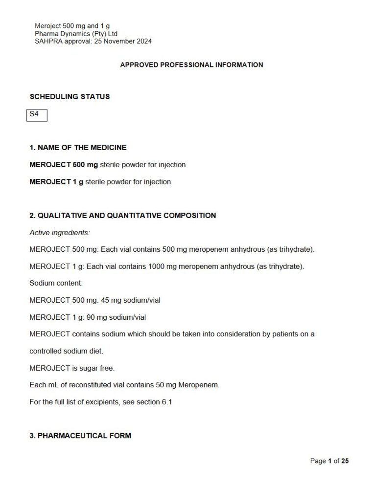 Meroject 1 G/500 Mg Injection package insert preview