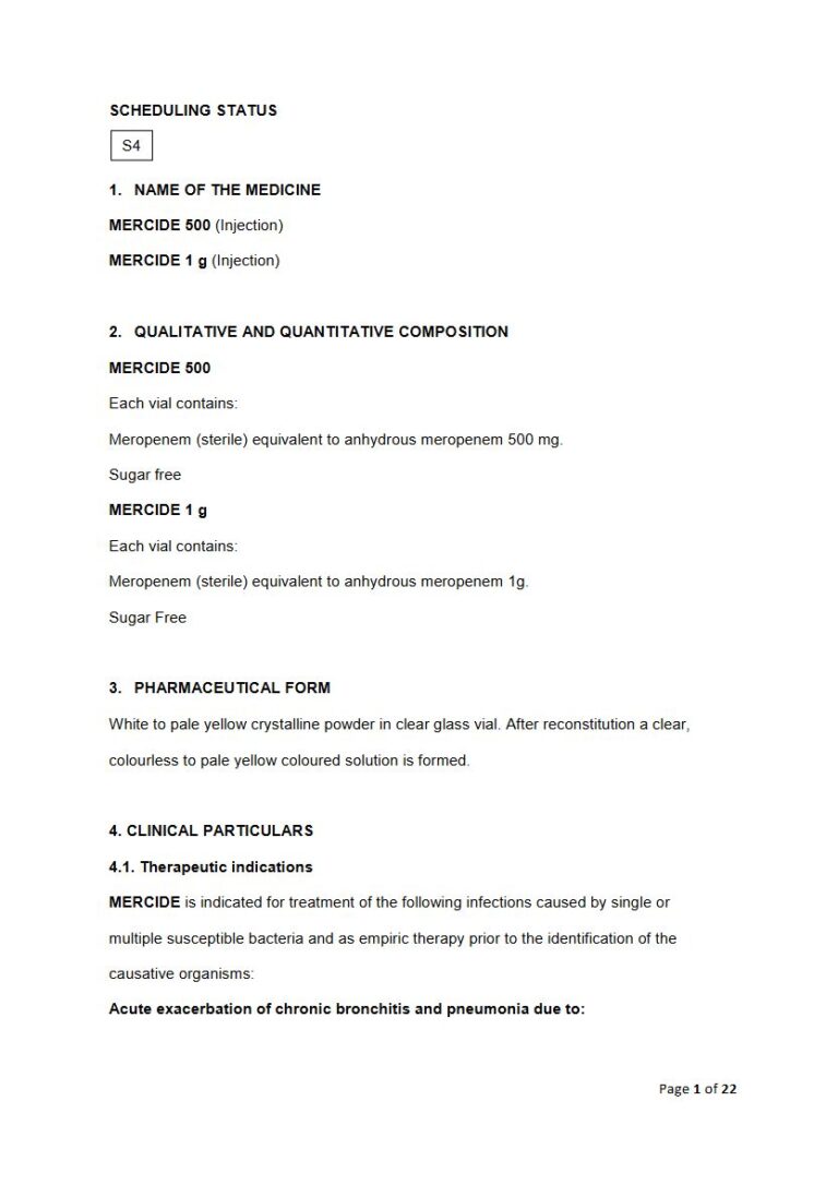 Meropenem 500 mg & 1 g Injection package insert preview