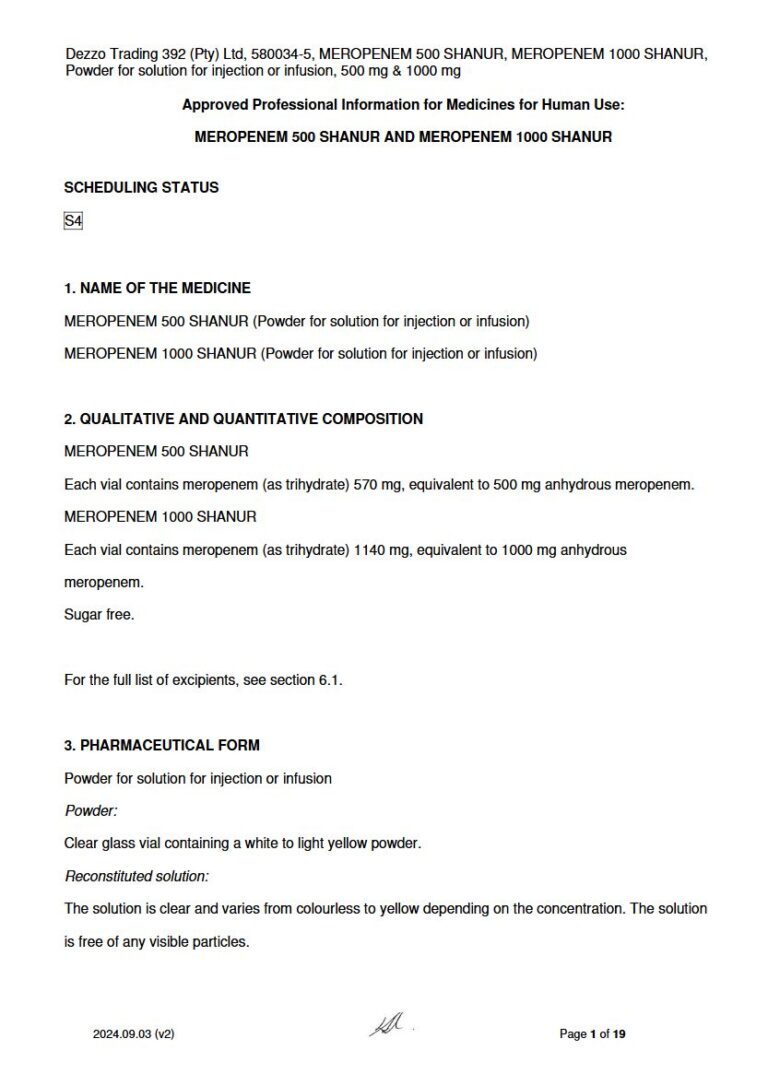 Meropenem 500,0 mg/1000,0 mg Solution package insert preview