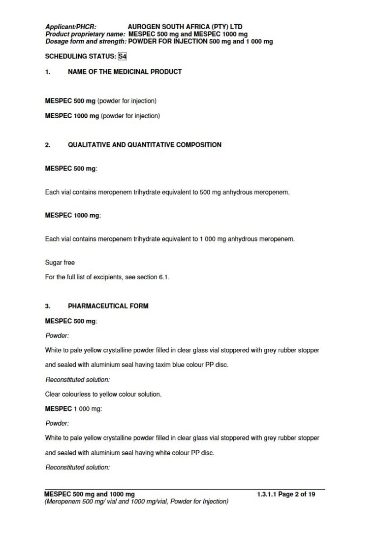Mespec 500 Mg/1000 Mg/000 mg Injection package insert preview