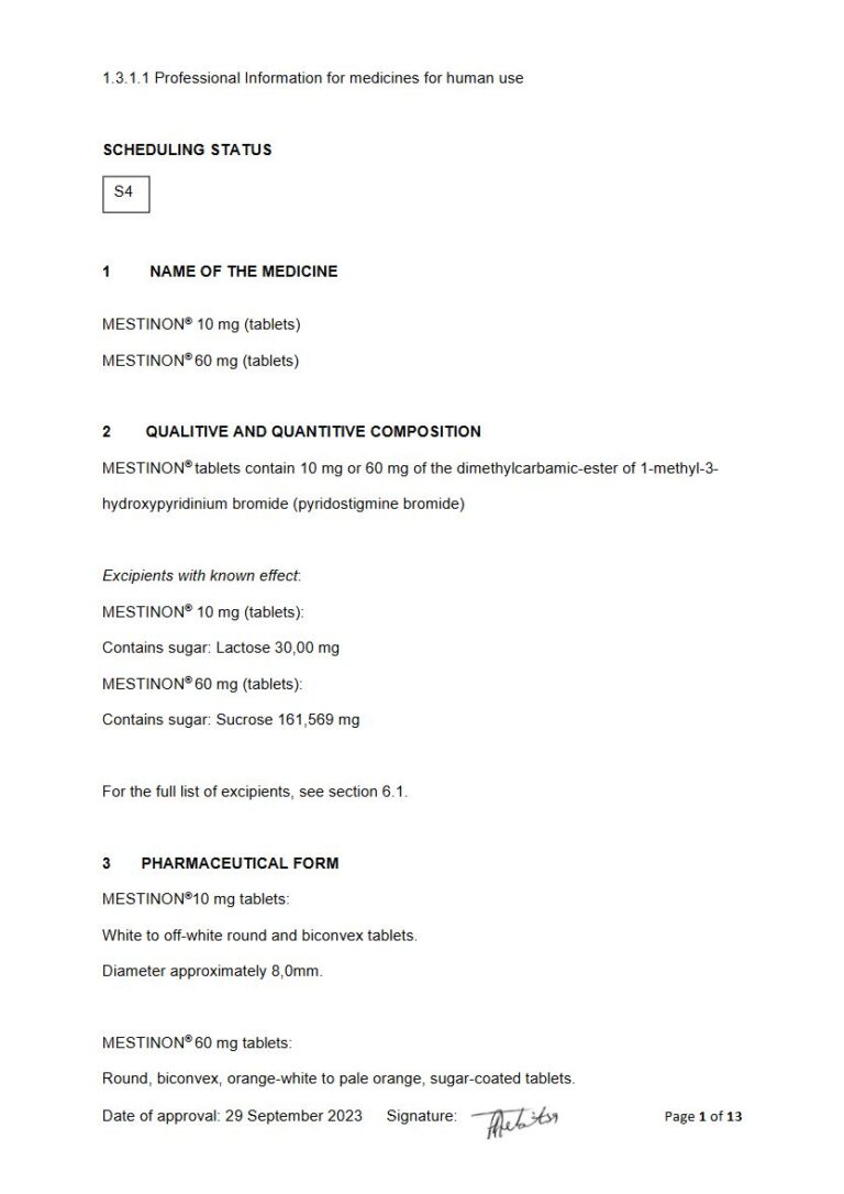 Mestinon 10 mg or 60 mg Tablets package insert preview
