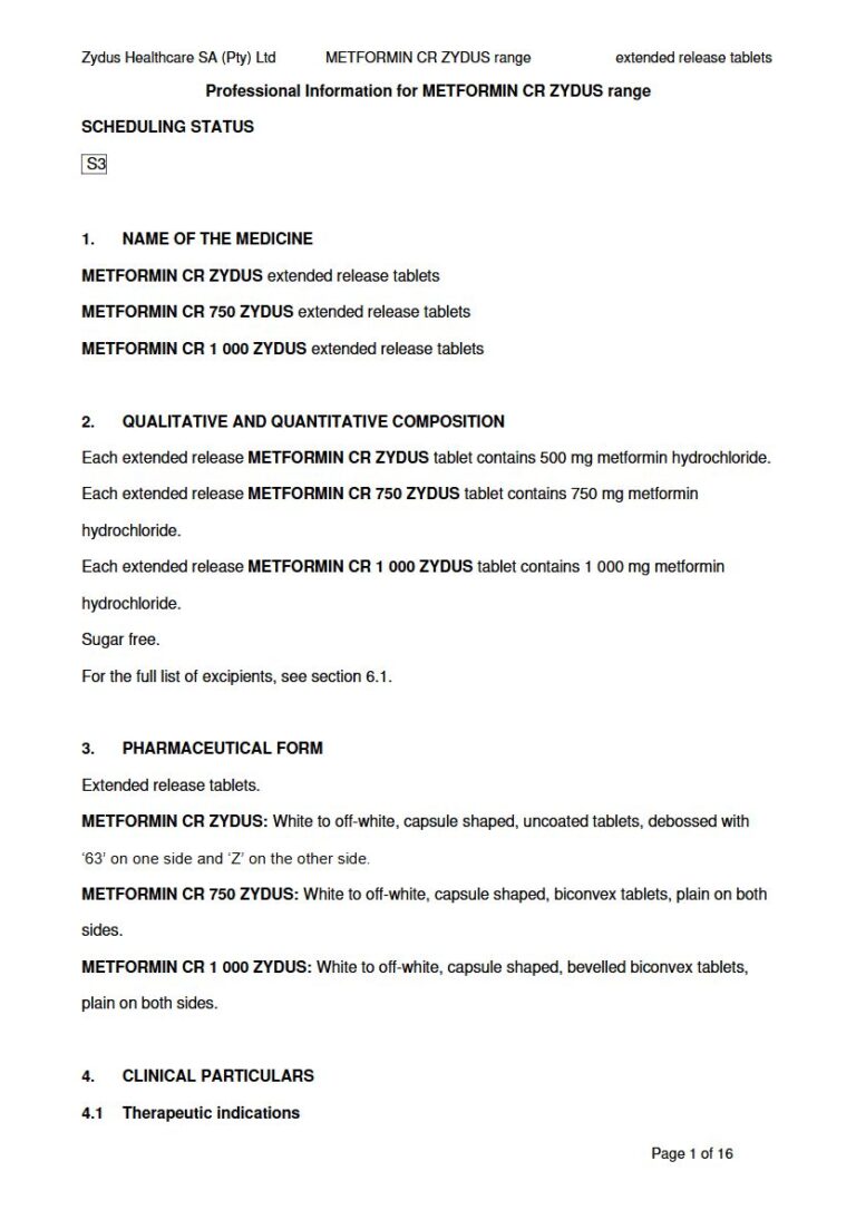 Metformin Cr 750 mg/1000 mg Tablets package insert preview