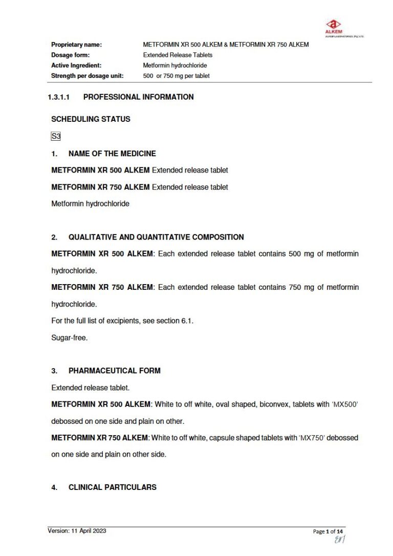 Metformin XR 500 & XR 750 Alkem 500 mg, 750 mg Tablet package insert preview