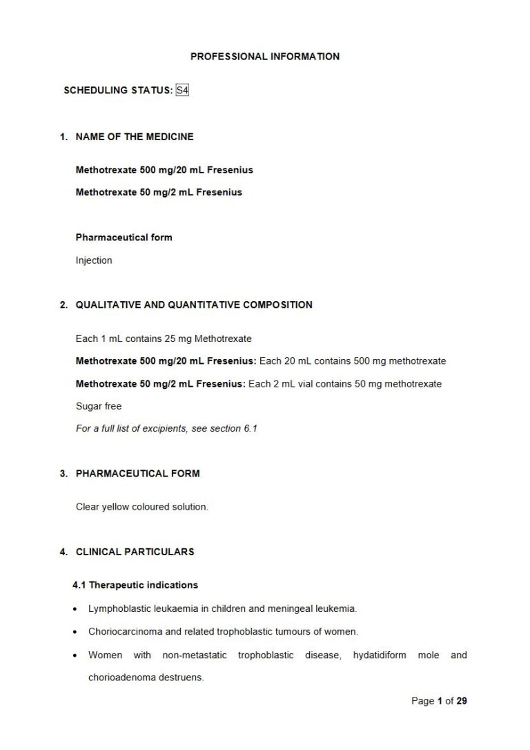 Methotrexate 500 Mg/20 Ml/50 Mg/2 Ml Injection package insert preview