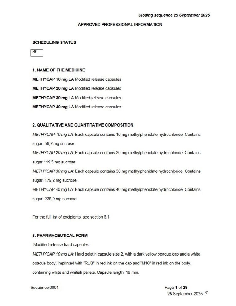 Methycap 10/20/30/40mg MR hard capsules package insert preview