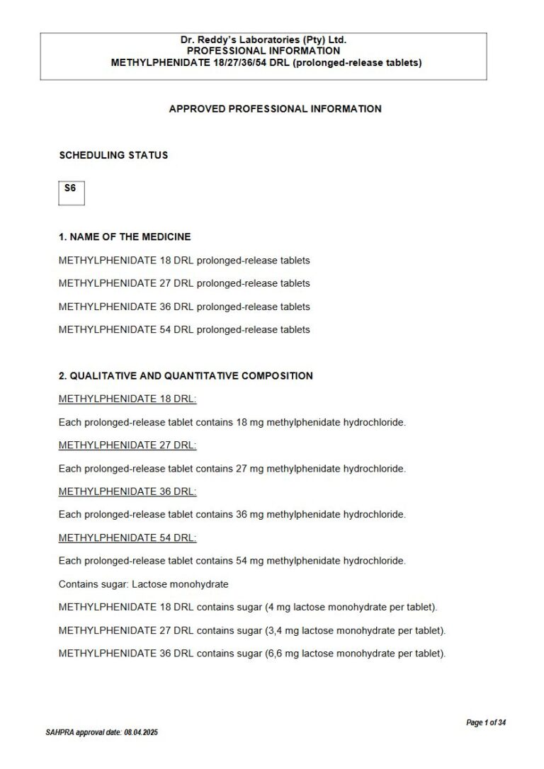 Methylphenidate 54 mg Tablets package insert preview