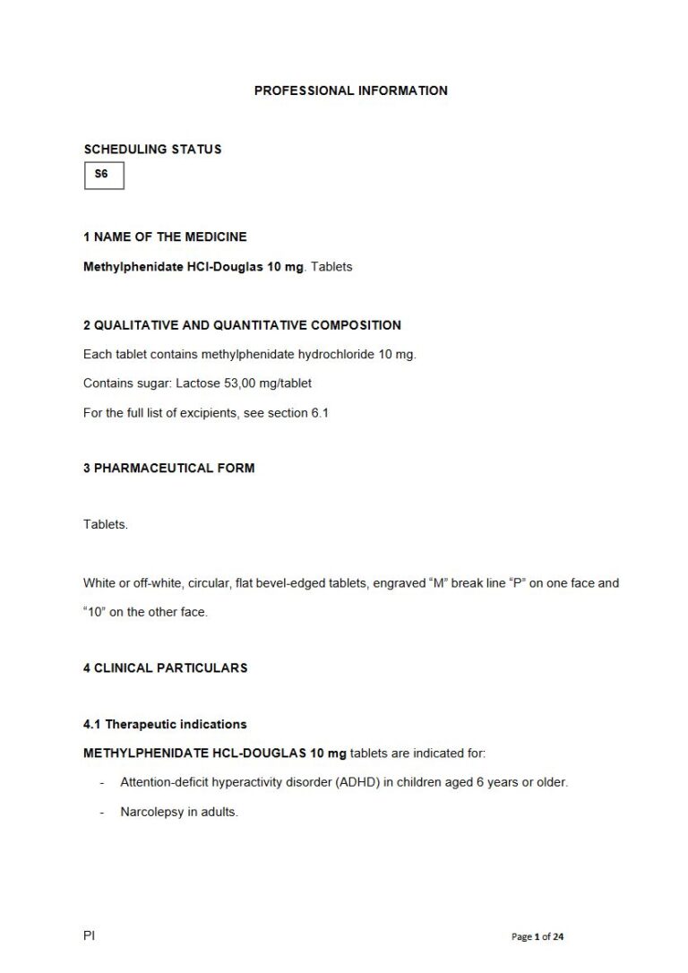 Methylphenidate Hcl-Douglas 10 Mg Tablets package insert preview