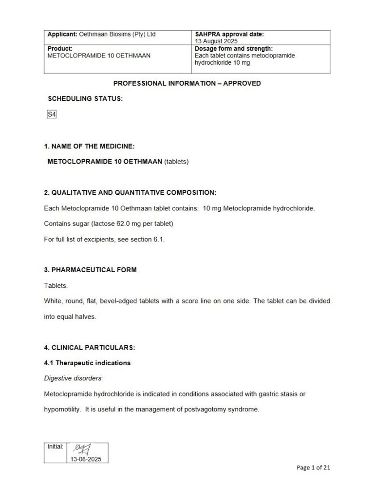 Metoclopramide 10 Oethmaan 10 mg Tablet package insert preview