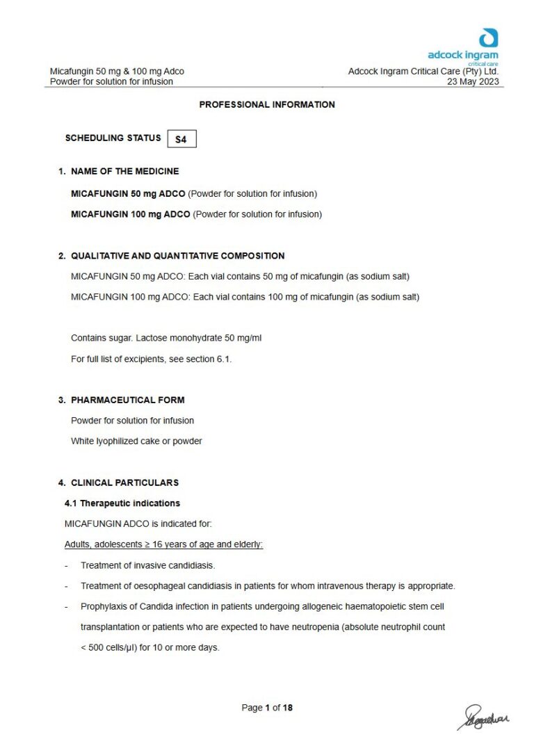 Micafungin 100 Mg/50 mg Solution package insert preview