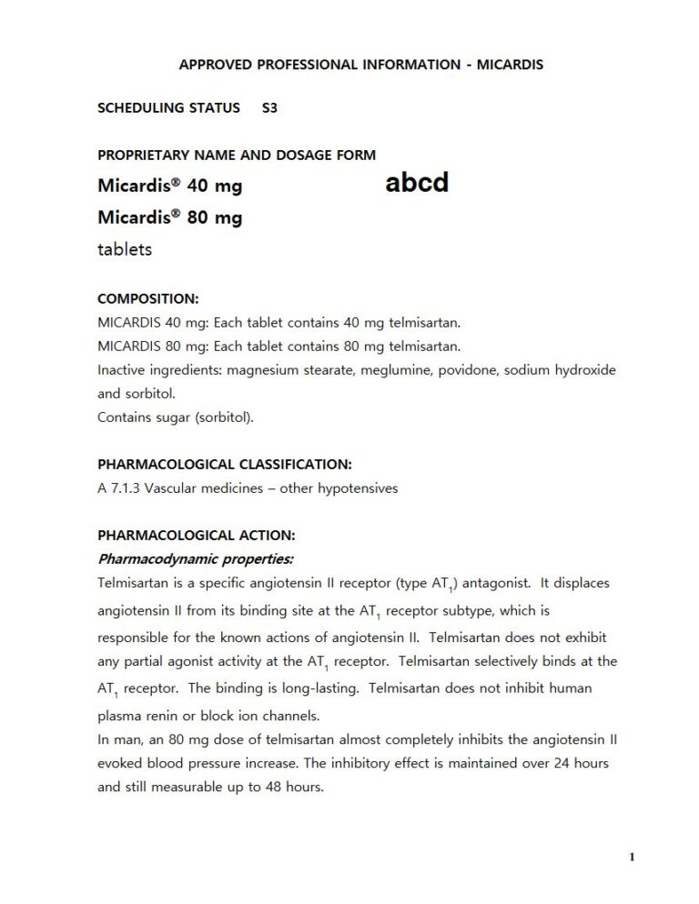 Micardis 40mg. 80mg Tablets package insert preview