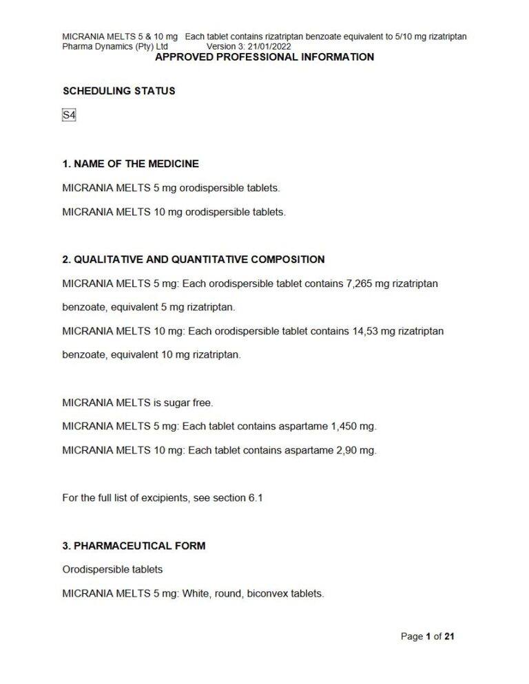 Micrania Melts 5 & 10 mg Orodispersible tablets package insert preview