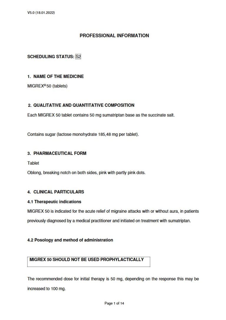 Migrex 50 50 mg Tablet package insert preview