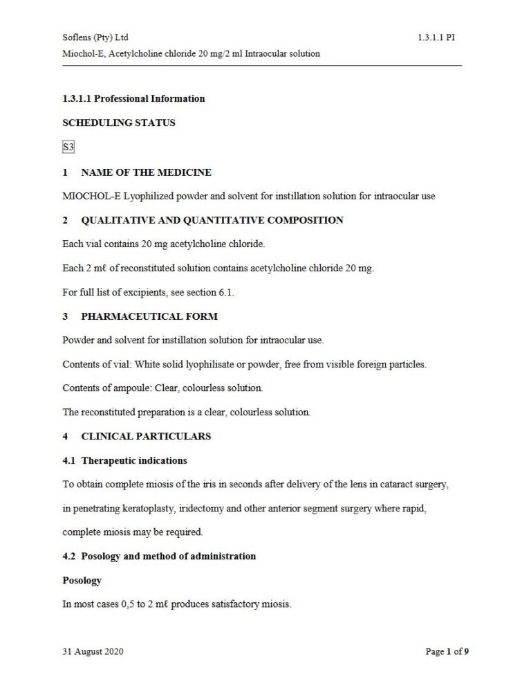 Miochol-E 20 mg Solution package insert preview