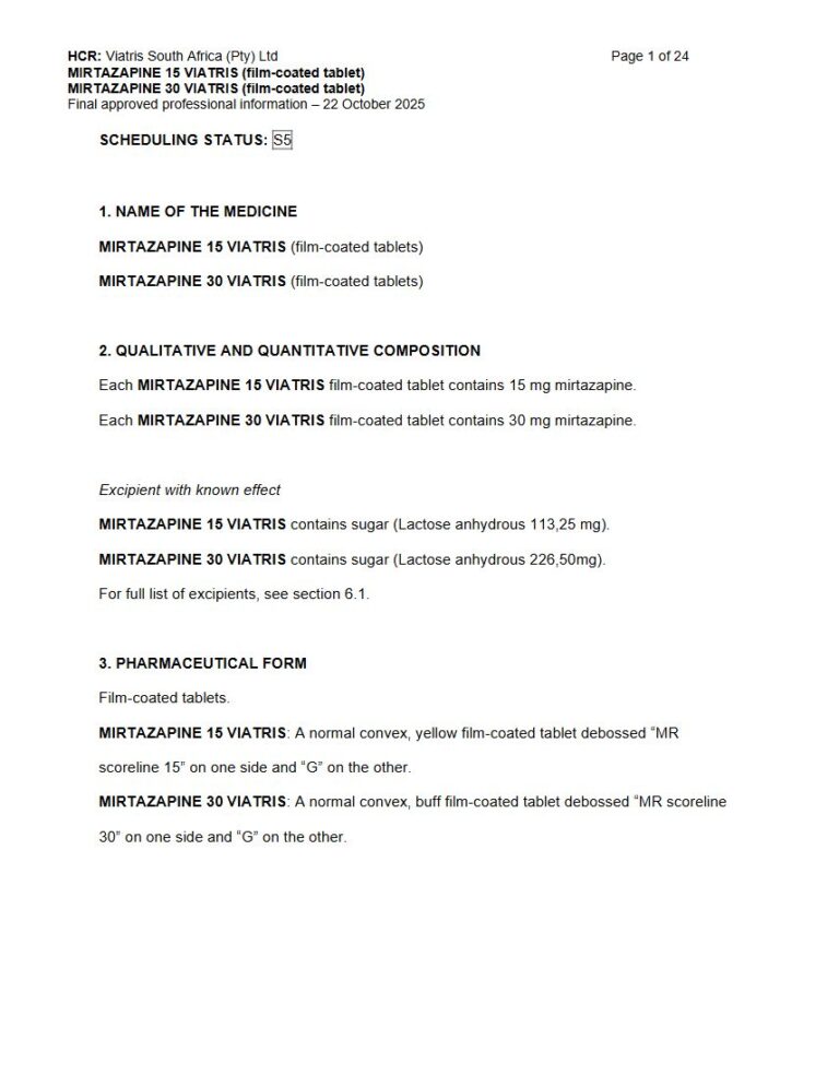 Mirtazapine 15 mg/30 mg Film-Coated Tablets package insert preview