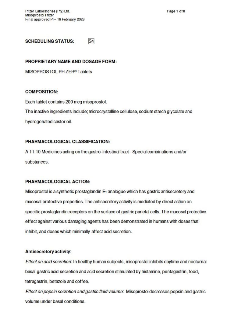Misoprostol Pfizer 200 mcg Tablets package insert preview
