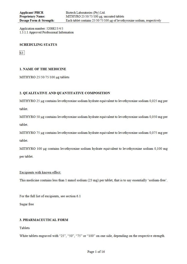 Mithyro 25/50/75/100 μg Tablets package insert preview