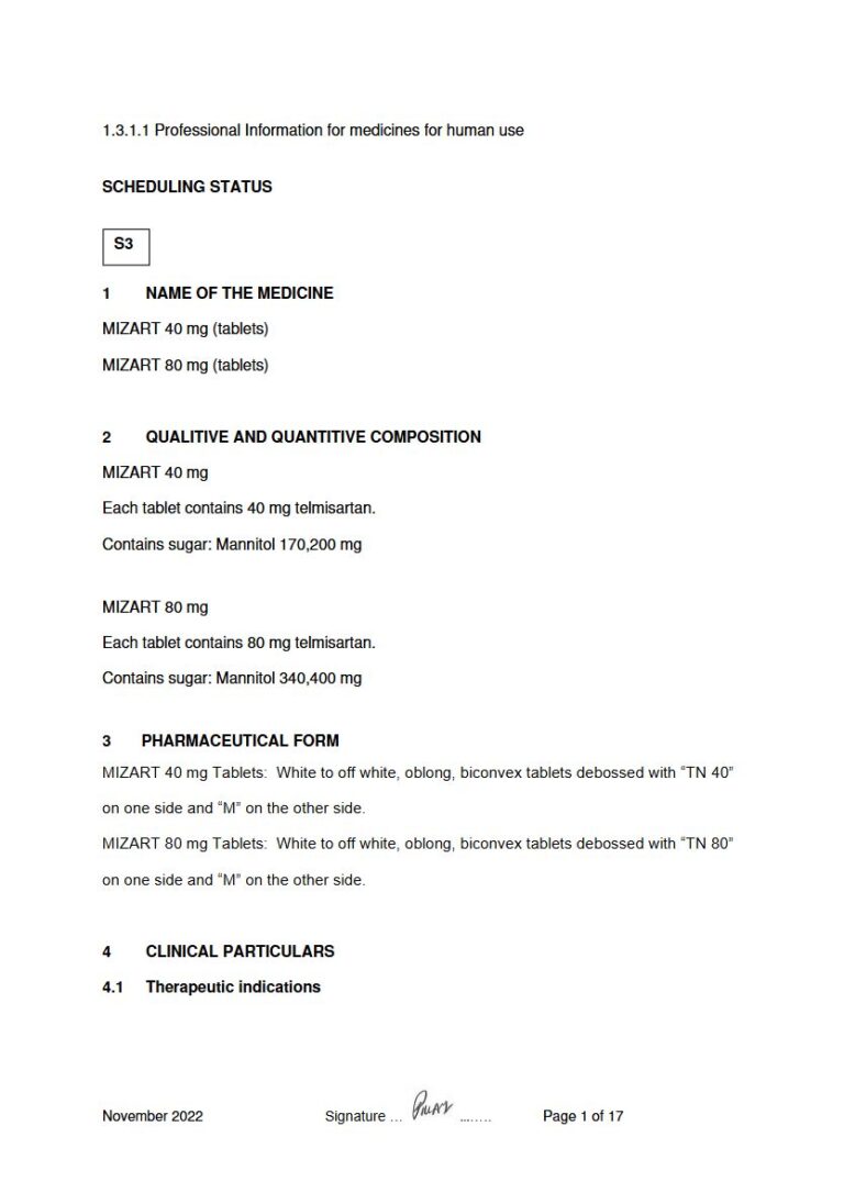 Mizart 40 mg, 80 mg Tablets package insert preview