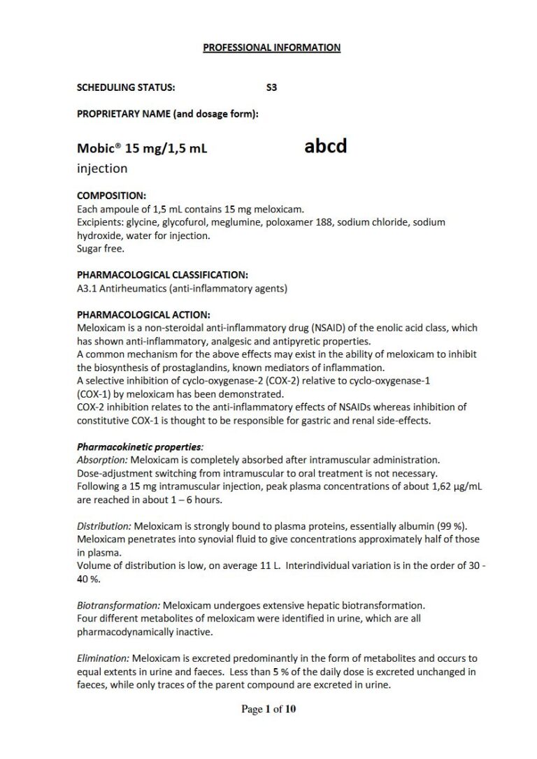 Mobic 15 Mg/1.5 Ml Injection package insert preview
