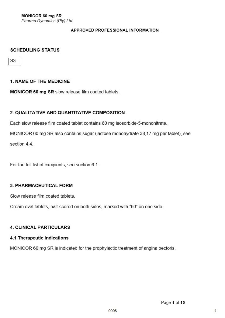 Monicor 60mg Tablets package insert preview