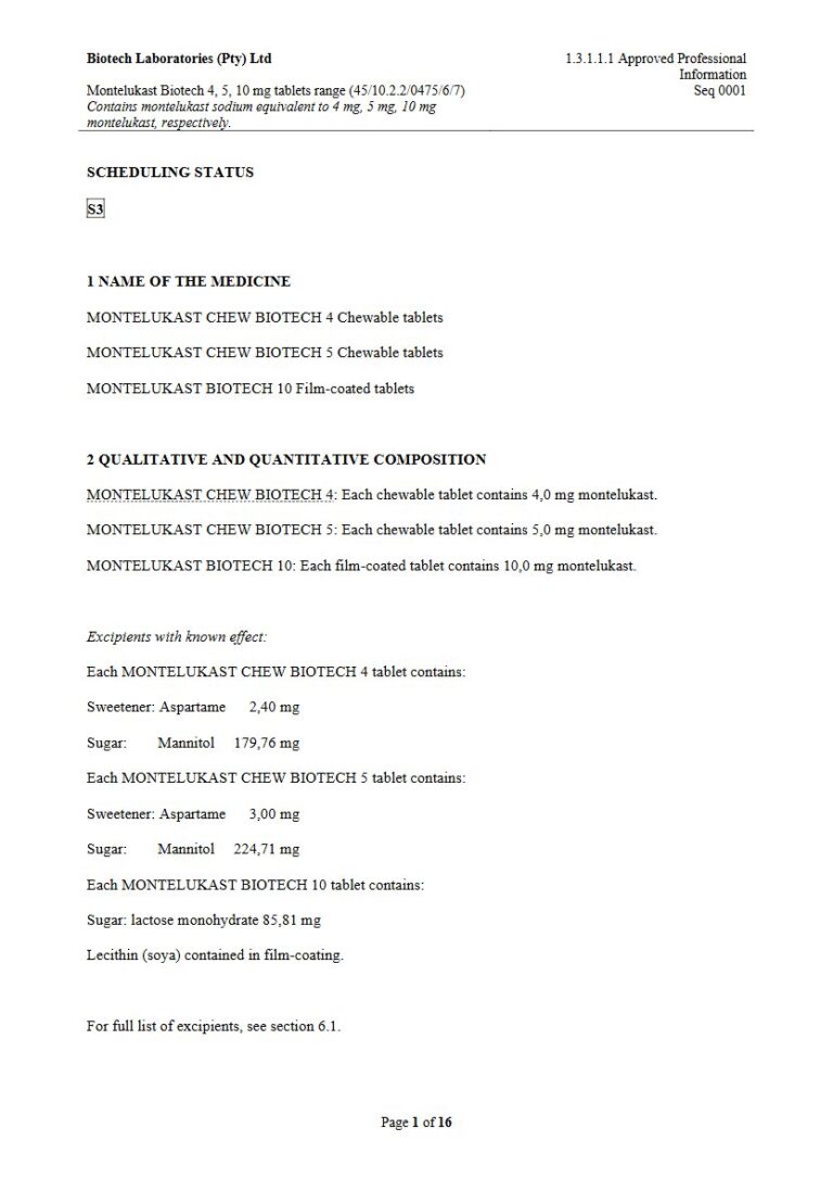 Montelukast Biotech 4 mg, 5 mg, 10 mg Chewable tablets package insert preview