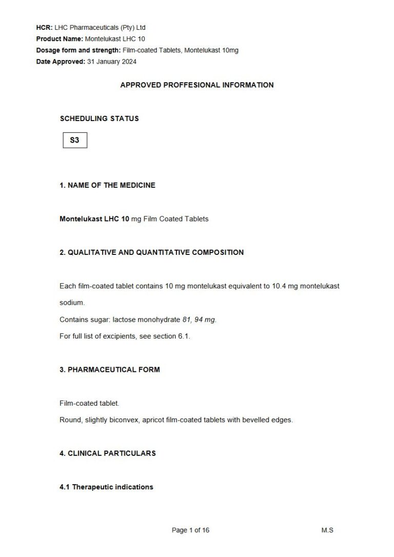 Montelukast Lhc 10 mg/200 mg/350 mg FC Tablets, package insert preview