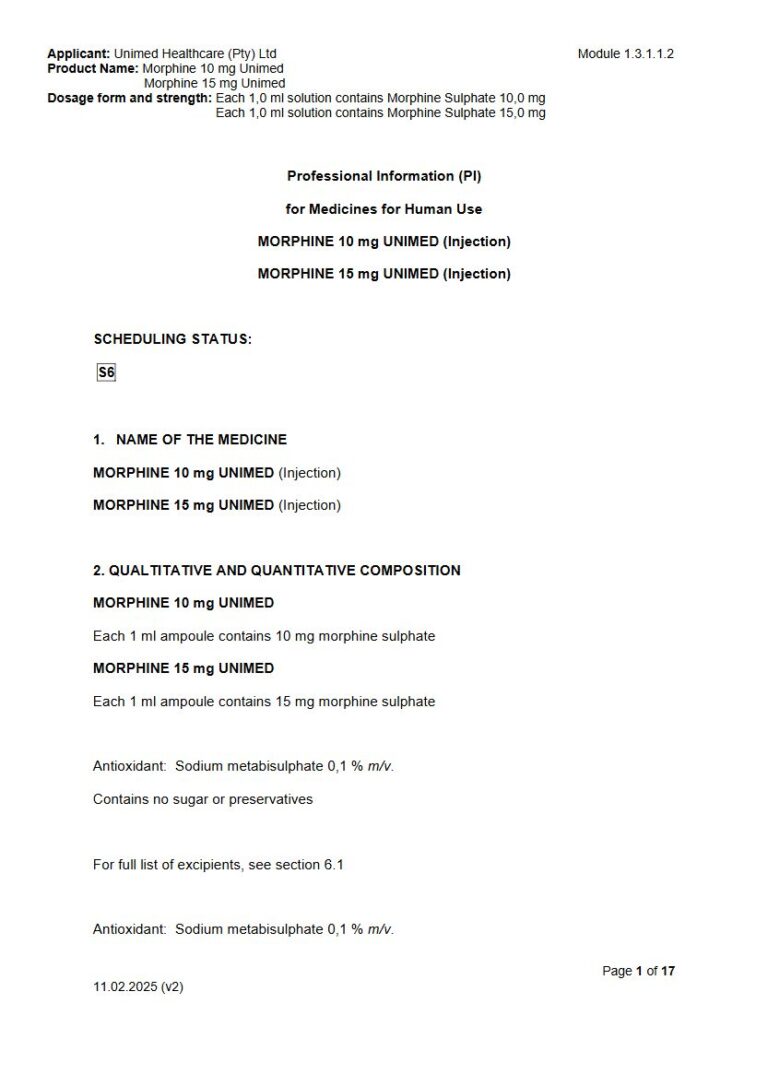Morphine 10 Mg/15 Mg/20 mg Injection package insert preview