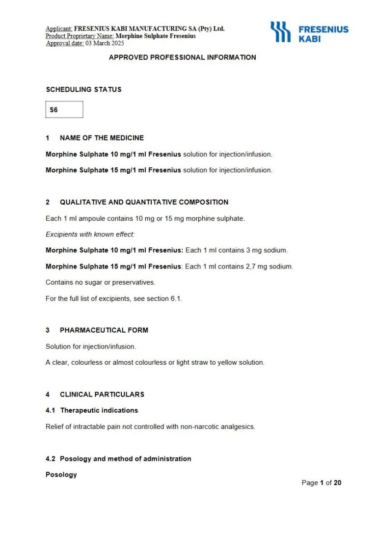 Morphine Sulphate Fresenius 10 mg/1 ml/15 mg Solution package insert preview