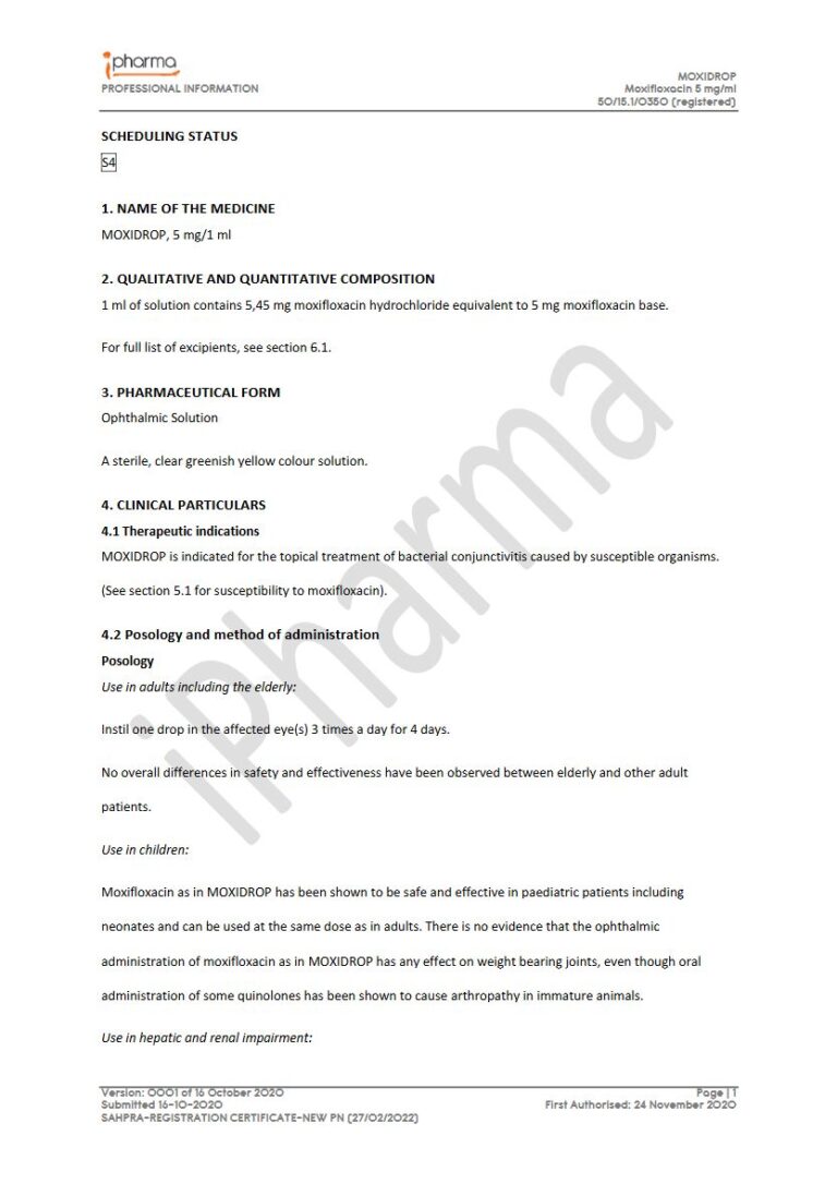 Moxidrop. 5 mg/1 ml Ophthalmic Solution package insert preview