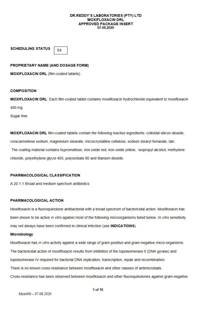 Moxifloxacin Drl 400 mg FC tablets package insert preview