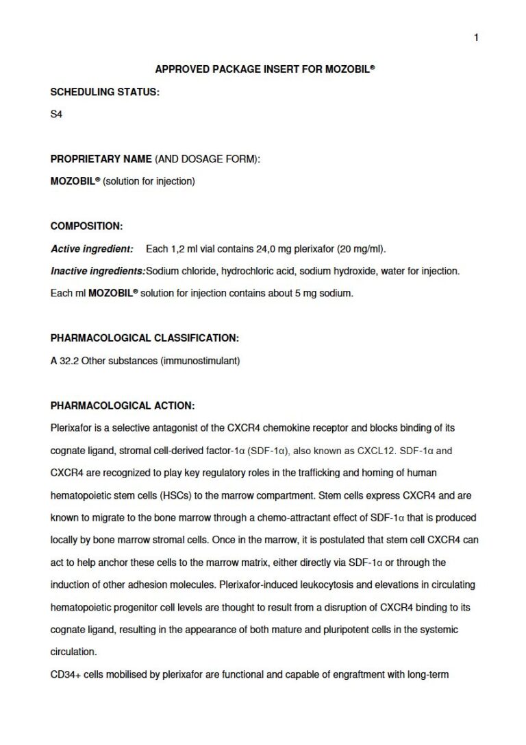 Mozobil 20mg / 1ml Injection package insert preview