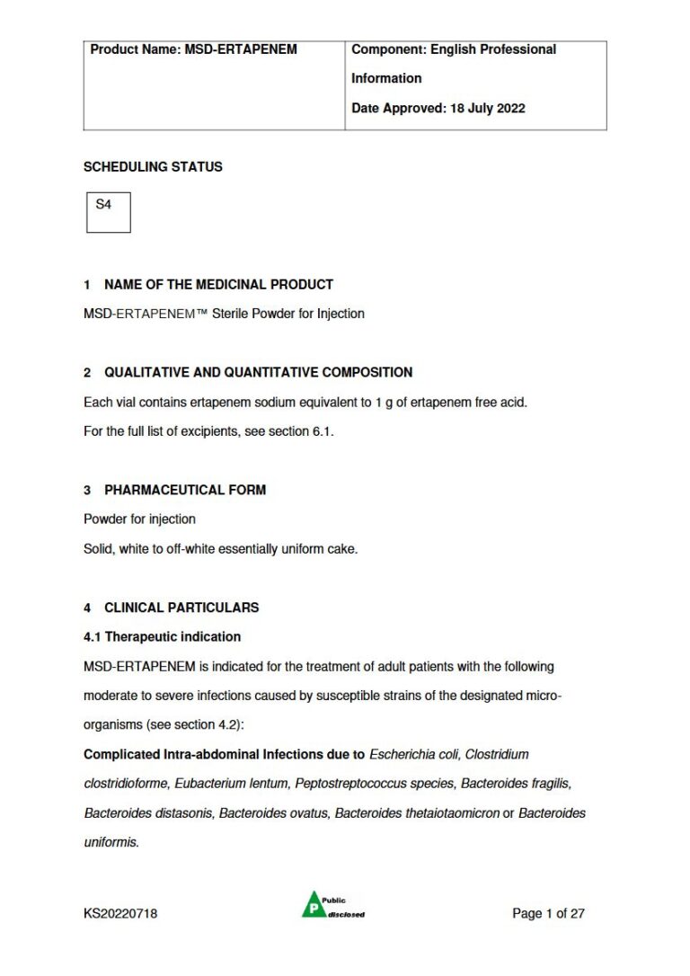 Msd-Ertapenem 1 g Powder for injection package insert preview