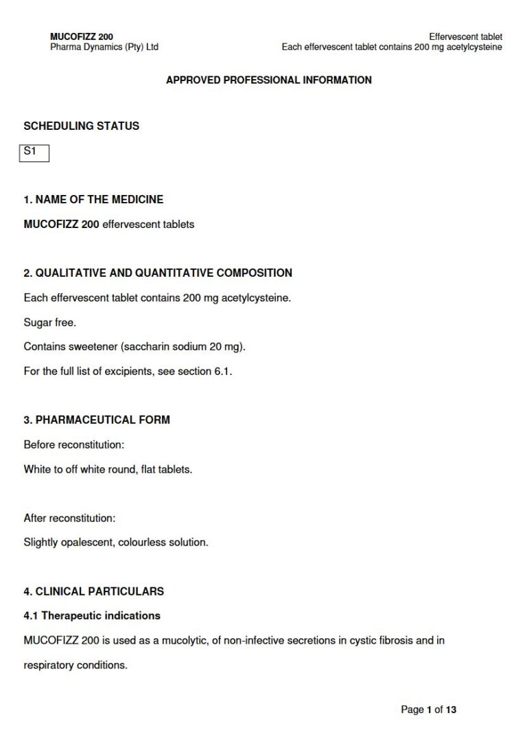 Mucofizz 200 mg tablets. package insert preview